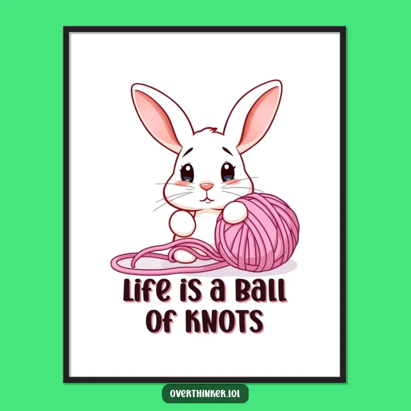 Free Printable Wall Art: Confused Rabbit Yarn, Funny Downloadable Quirky Decor