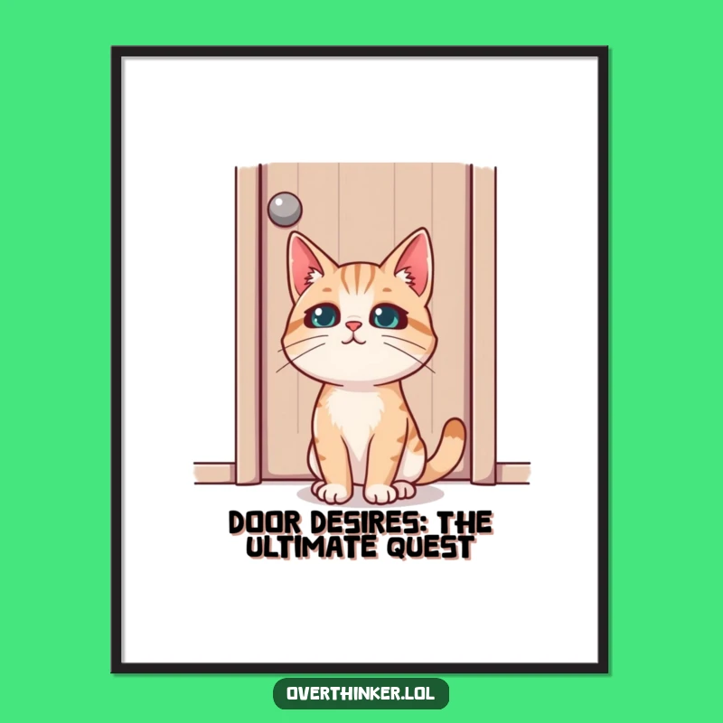 Free Printable Wall Art: Focused Cat at Door, Humorous Downloadable Art for Cat Lovers