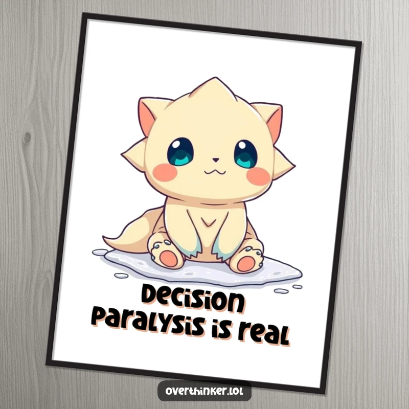 Funny Free Printable Wall Art: A creature frozen, unsure which path to take, a humorous and relatable art piece.