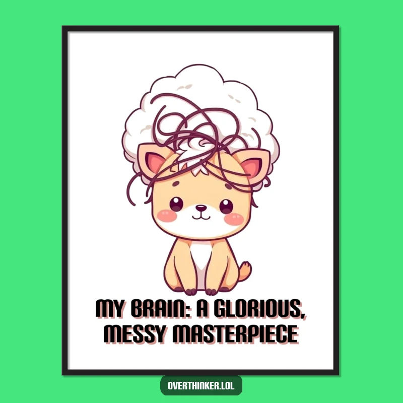 Free Printable Kawaii Wall Art: Tangled Thoughts Funny Downloadable Decor