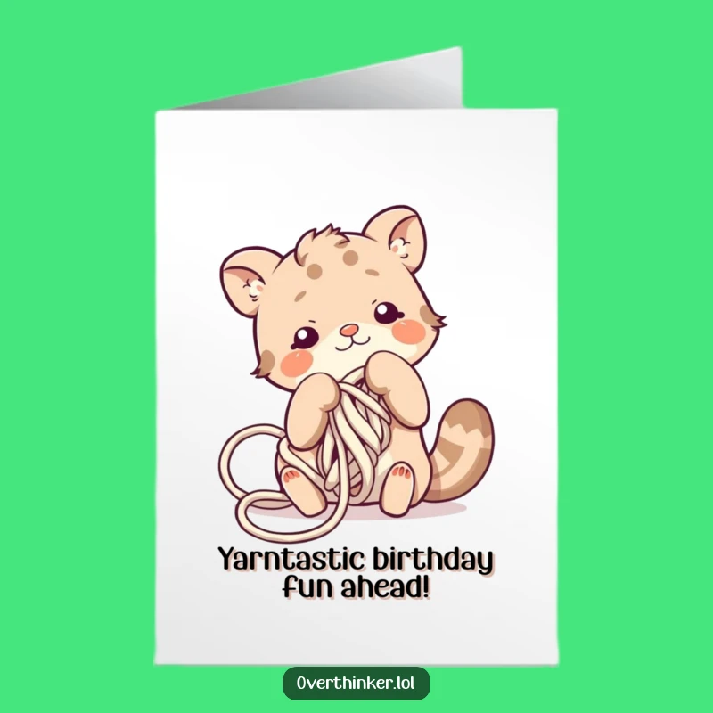 Free Printable Birthday Card: Funny Yarn Cat Untangling for Laughs, Downloadable DIY Gift!