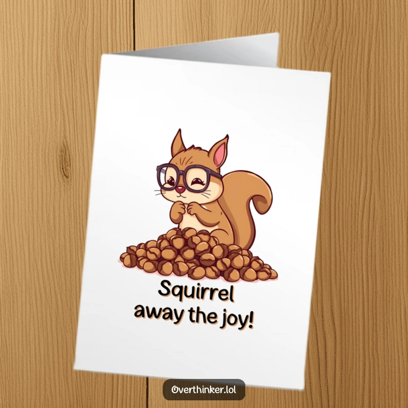 Funny Free Printable Happy Birthday Card: Overthinking squirrel counting acorns, wishing you a numerically perfect birthday.