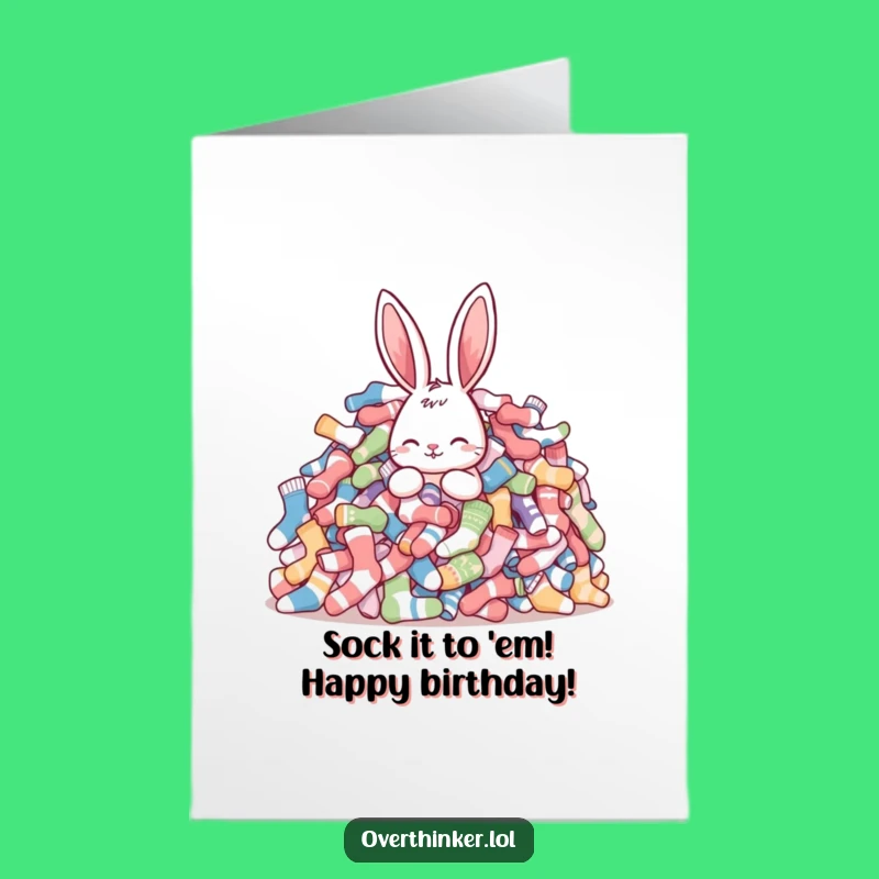 Free Printable Funny Birthday Card: Rabbit Sock Chaos - Hilarious Downloadable Gift