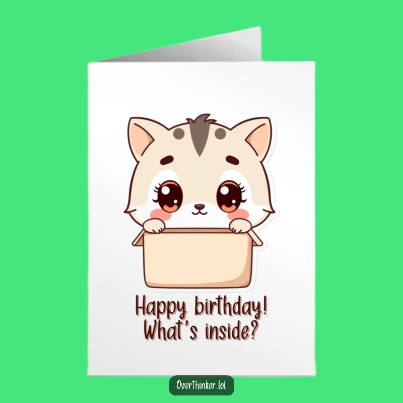 Free Printable Kawaii Birthday Card: Empty Box Pondering Funny Downloadable