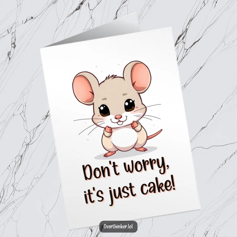 Funny Free Printable Birthday Card: a little mouse with darting eyes, sensing imaginary dangers humorously.