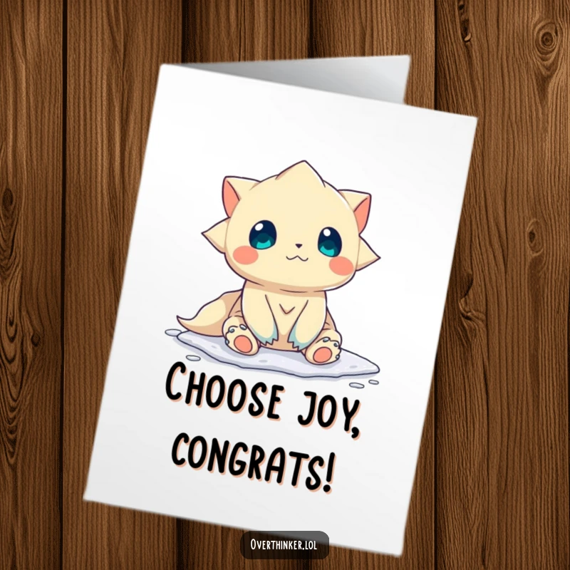 Funny Free Printable Congrats Card: A creature stuck at a crossroads, humorously celebrating a decision; great downloadable gift.