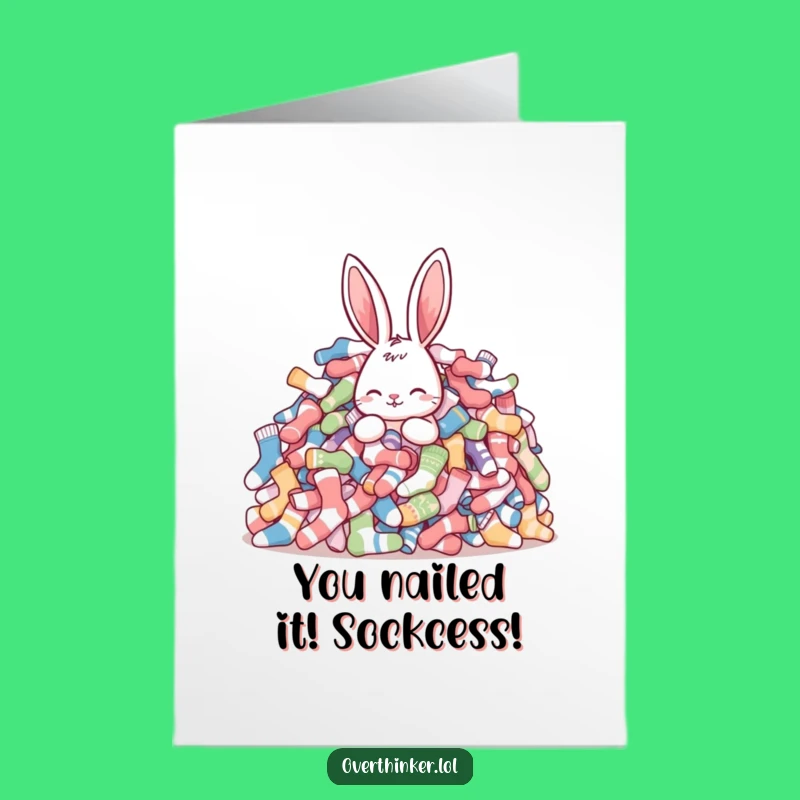 Free Printable Funny Congrats Card: Rabbit Sock Victory - Quick Downloadable Gift