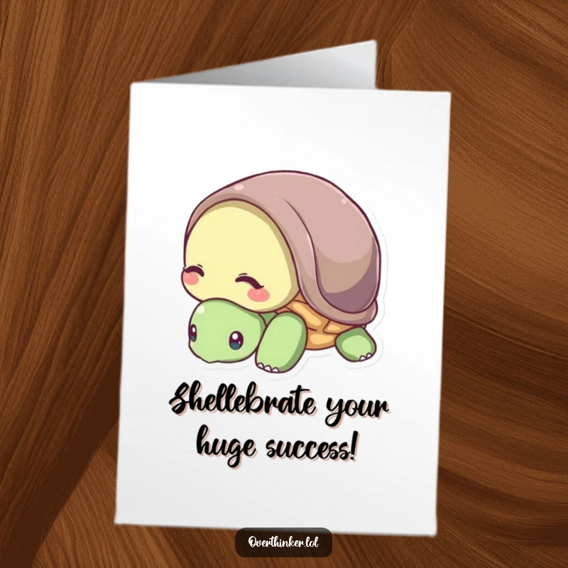 Funny free printable congratulations card: A turtle cautiously peeks its head from its shell, representing hesitant success.
