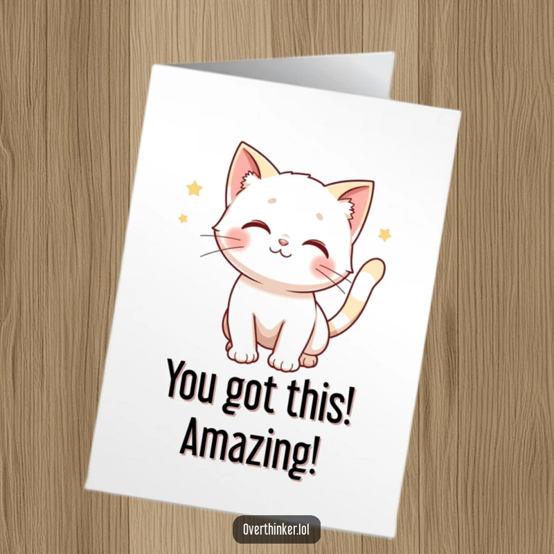 Funny Free Printable Congratulations Card: a cat with a twitching tail, contemplating congratulations humorously.