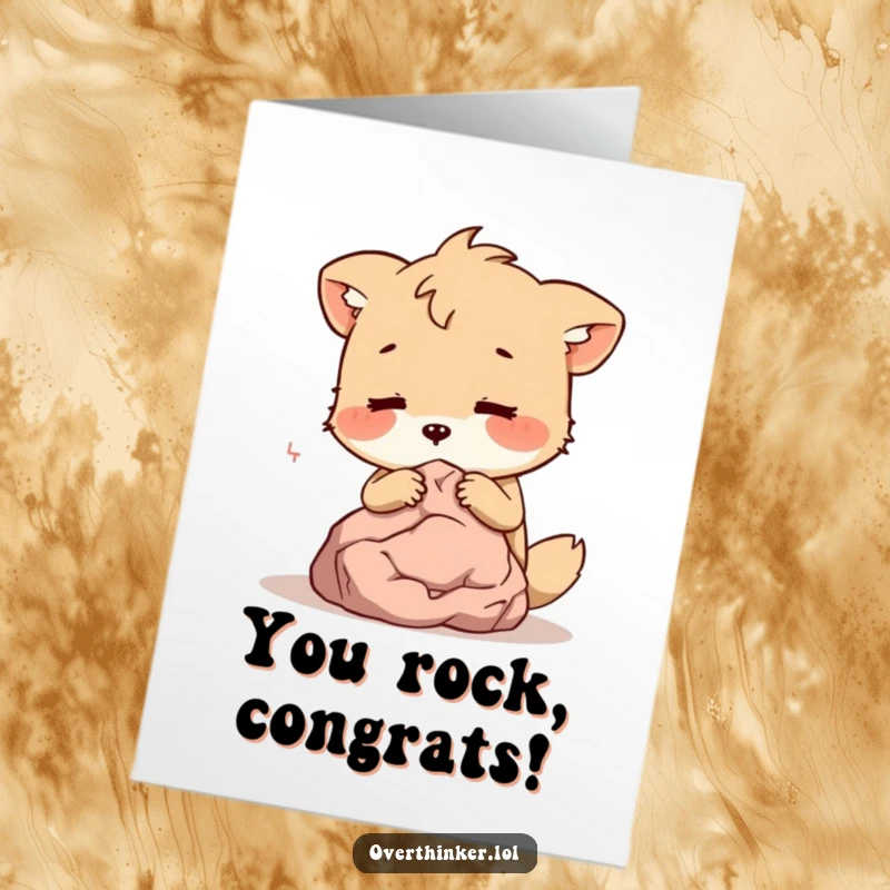 Funny Free Printable Congrats Card: An animal sharing secrets with a quiet rock, a unique way to say congratulations.