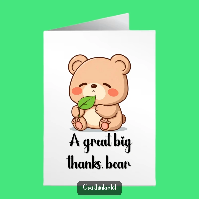 Humorous Free Printable Thank You Card: Kawaii Bear Leaf Focus, Downloadable Gratitude