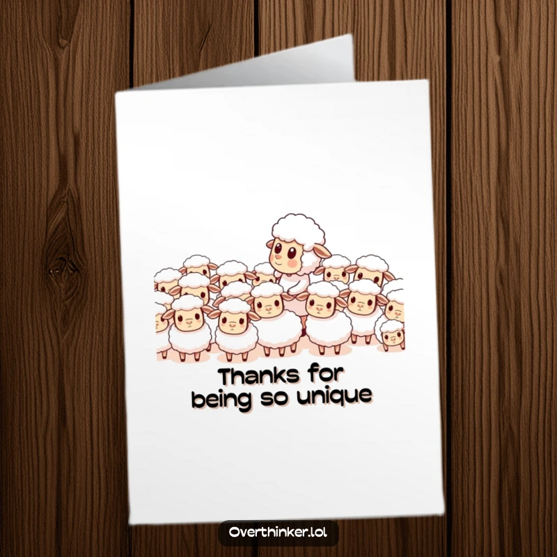 Funny Free Printable Thank You Card with a sheep trying to count a flock of confused sheep, conveying thanks with a touch of mayhem.