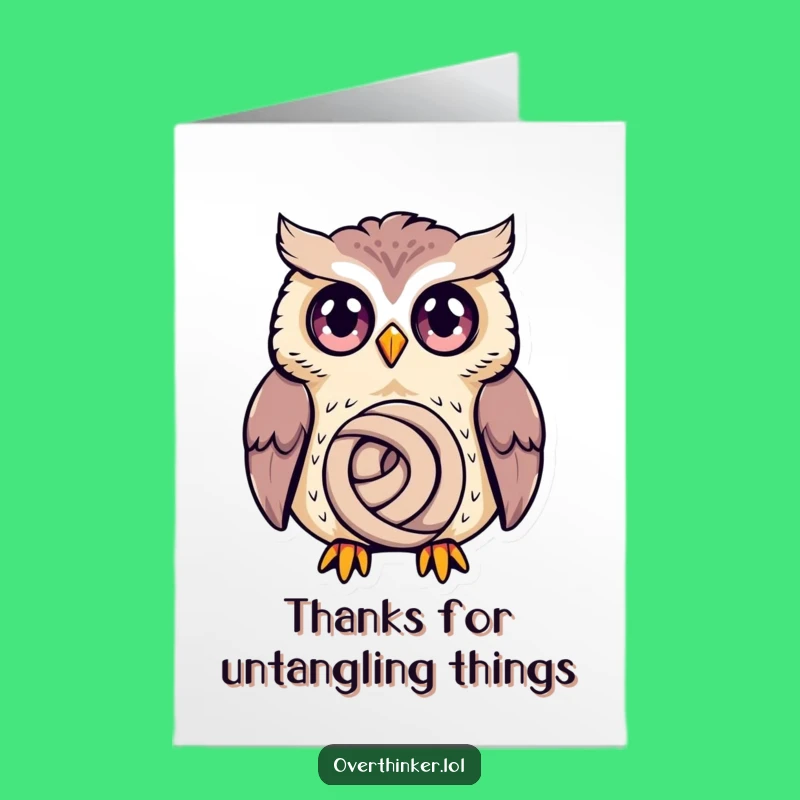 Free Printable Thank You Card: Wise Owl Lost in Thought, Best Downloadable Humorous Gift