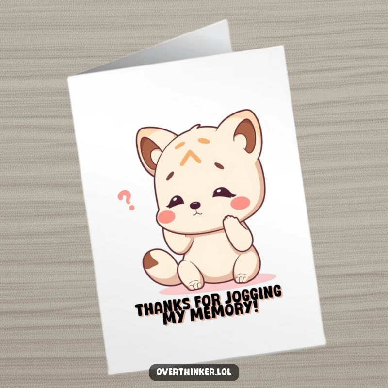 Funny Free Printable Thank You Card: Animal character scratching its head, trying to recall something, amusing thank you.