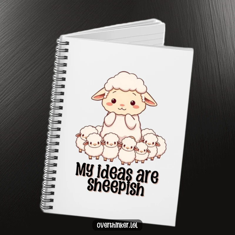 Funny notebook featuring an overwhelmed sheep character counting an excessive number of sheep, perfect for note-taking.