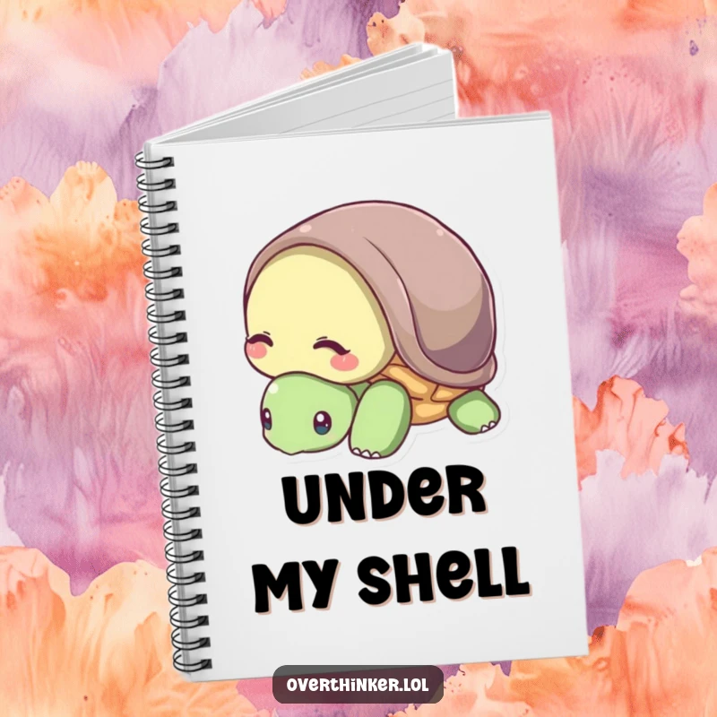 Funny notebook cover with a shy turtle hiding its head in its shell, perfect for journaling.