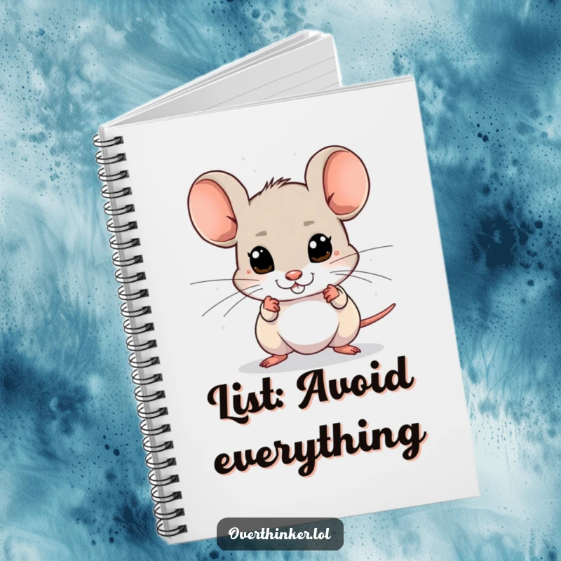 Funny notebook cover with a mouse whose eyes dart everywhere, sensing imagined dangers, ideal for notes.
