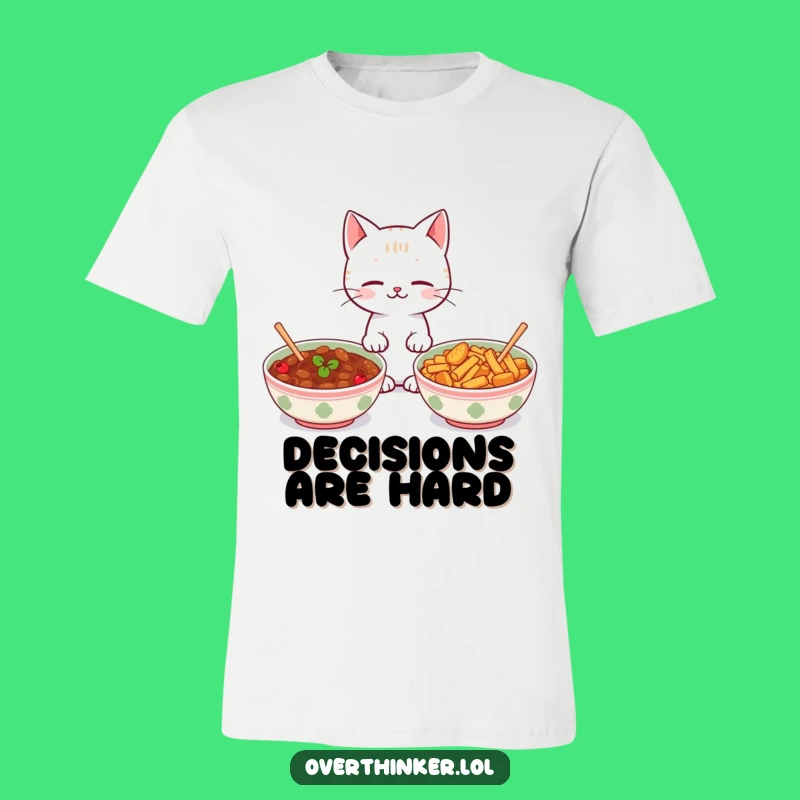 Funny Kawaii Cat Food Dilemma T-Shirt - Hilarious Indecisive Gift