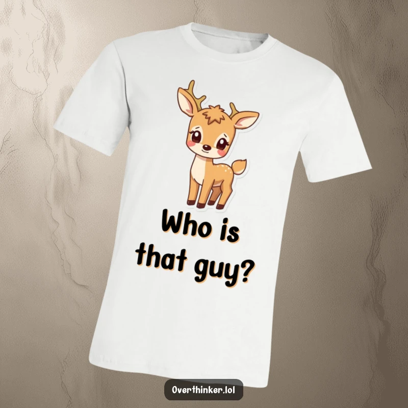 Funny T-Shirt featuring a deer with a comically confused expression intently watching its own tail, a whimsical and relatable design.