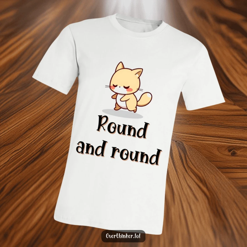 Funny t-shirt showing an animal character frantically pacing in a tight circle, symbolizing inner turmoil and stress.