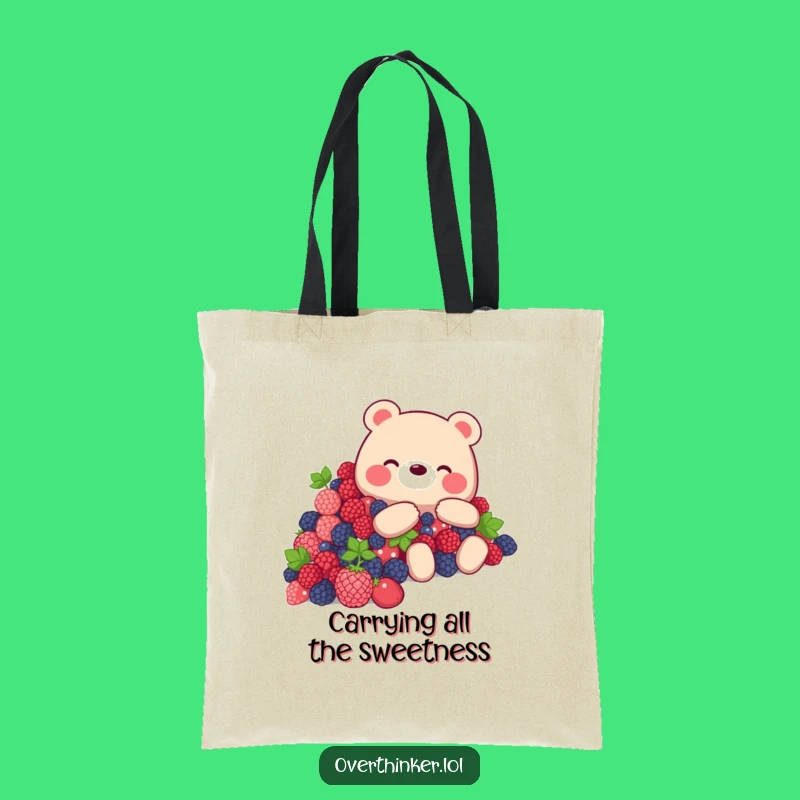 Funny Bear Berry Bounty Tote Bag - Humorous Bear Gift for Enthusiastic Shoppers
