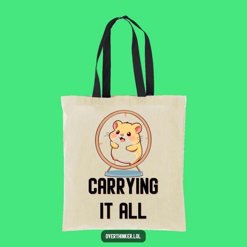 Funny Overwhelmed Hamster Tote Bag - Carry Your Chaos in Style for a Funny Gift