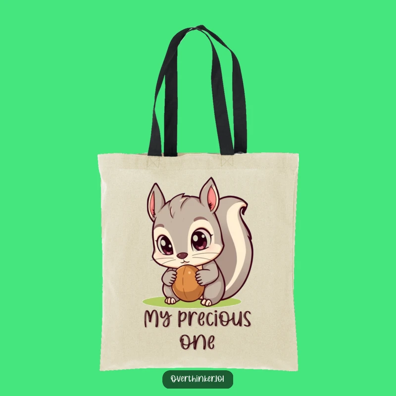 Funny Kawaii Squirrel Tote Bag: Exaggerated Eyes, Nut Focus, Humorous Shopping Gift